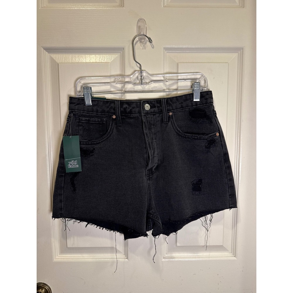 Wild Fable Womens Black Super High Rise Cutoff Denim Shorts Size 6 Distressed‎